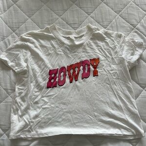 White T-Shirt with Pink and Orange 'Howdy' Graphic